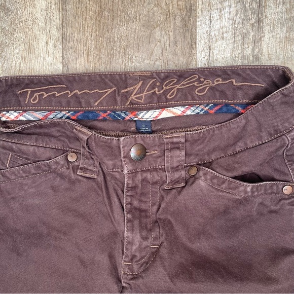 Y2K Tommy Hilfiger 0 brown jeans low rise flare leg flap pockets retro classic - Picture 5 of 9
